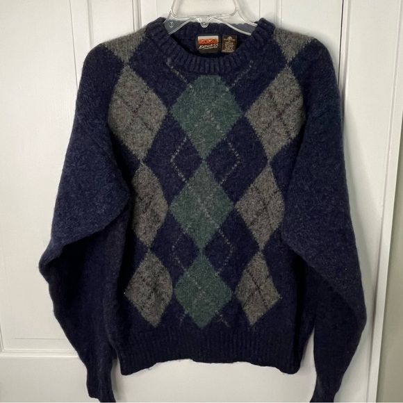 Vintage Mountain Express 100% Shetland Wool Argyle Sweater Unisex  XL Cabincore - Picture 1 of 12
